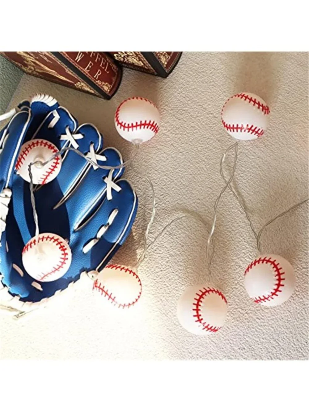 Baseball LED String Lights Warm White Battery Timer Boys Room Sport Decor
